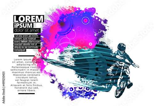 Man riding motobike, extreme sport racing, vector illustration