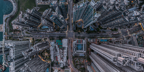 Panorama aerial view of Hong Kong crowded building at magic hour © YiuCheung
