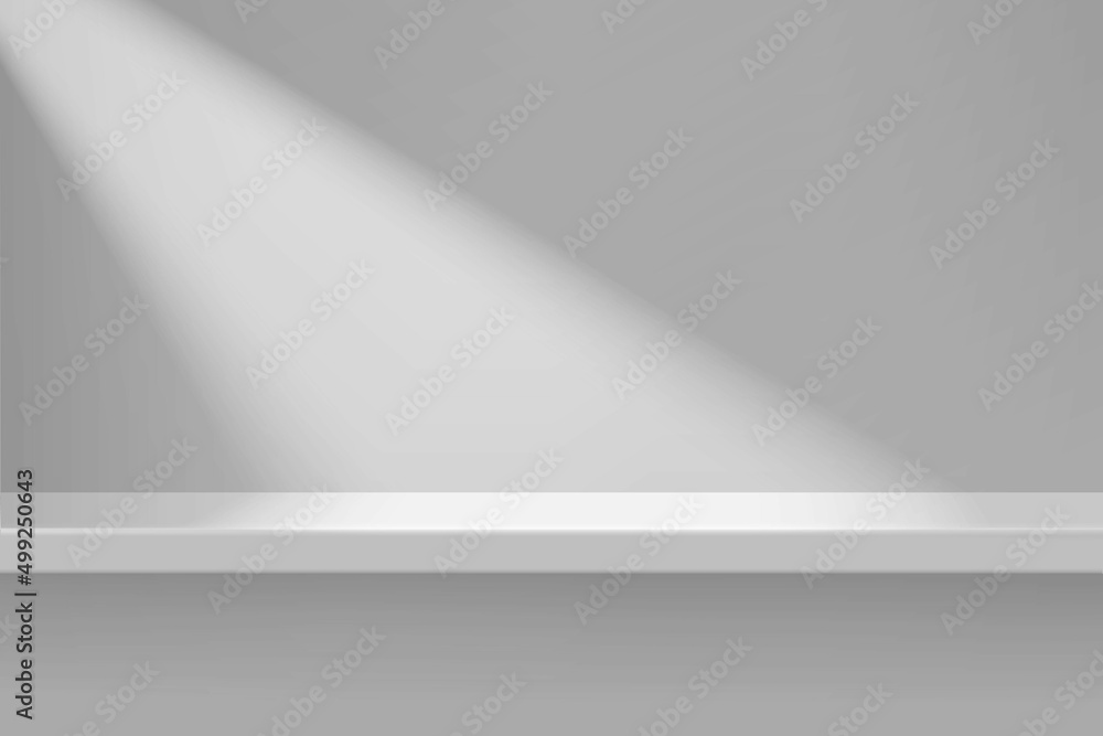 Empty white color shelf with shadow background.