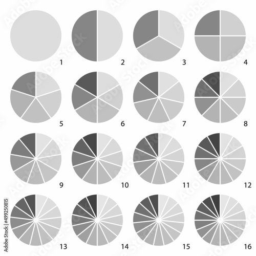 Set of round graphic pie charts icons. Segment of circle infographic