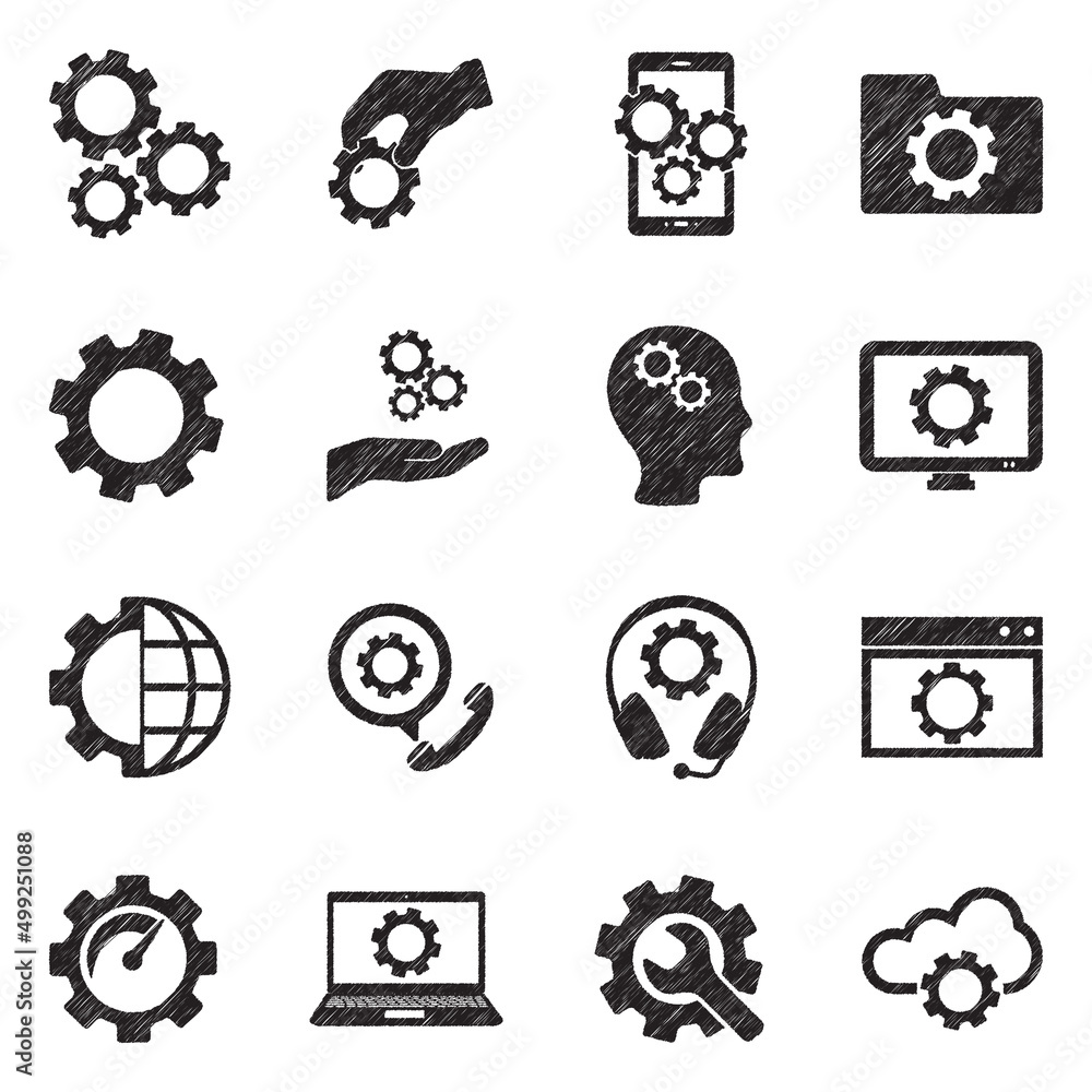 Gears Icons. Black Scribble Design. Vector Illustration. Gears Icons. Black Scribble Design. Vector Illustration.