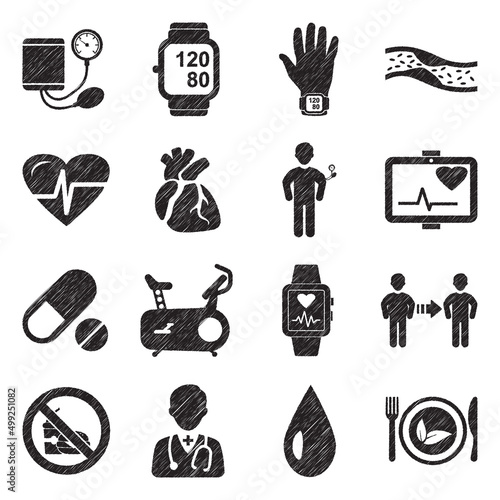 Blood Pressure Icons. Black Scribble Design. Vector Illustration.