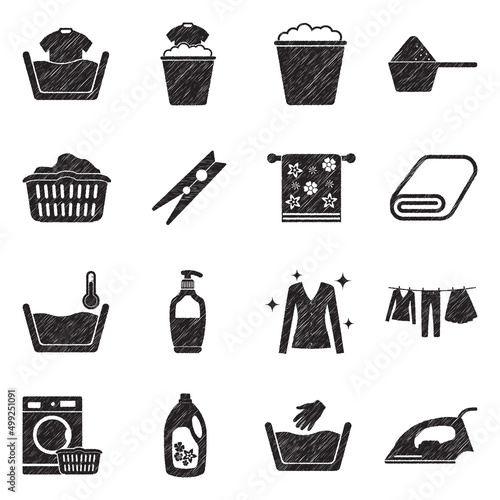 Laundry Icons. Black Scribble Design. Vector Illustration.