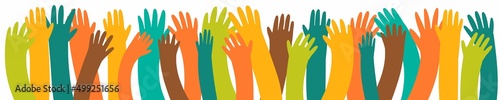 Illustration of people's hands raised up, hand-drawn illustration
