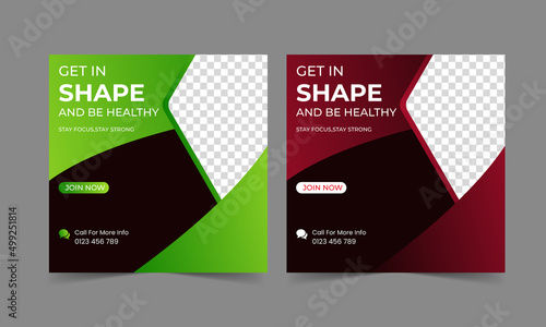 Fitness social media post template, fitness banner for social media template