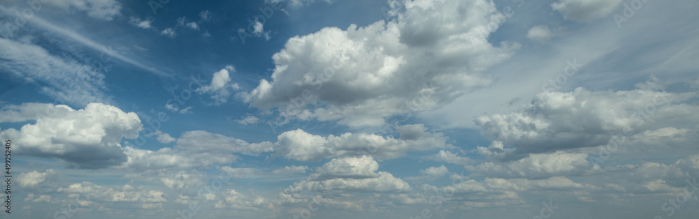 Panoramic blue background with sky and white clouds Panoramic blue background with sky and white clouds