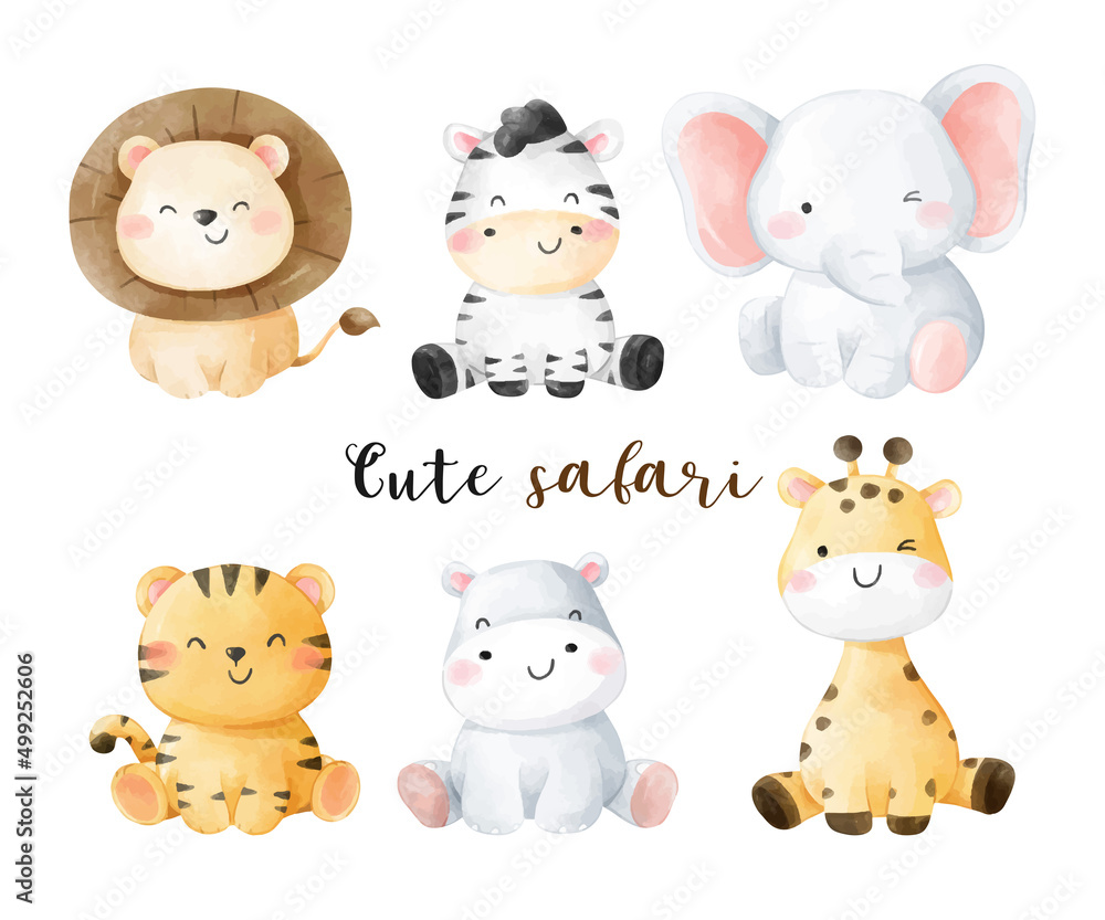 Draw collection safari animals Watercolor style - obrazy, fototapety, plakaty 