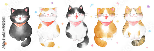 Draw banner happy party cat Watercolor style