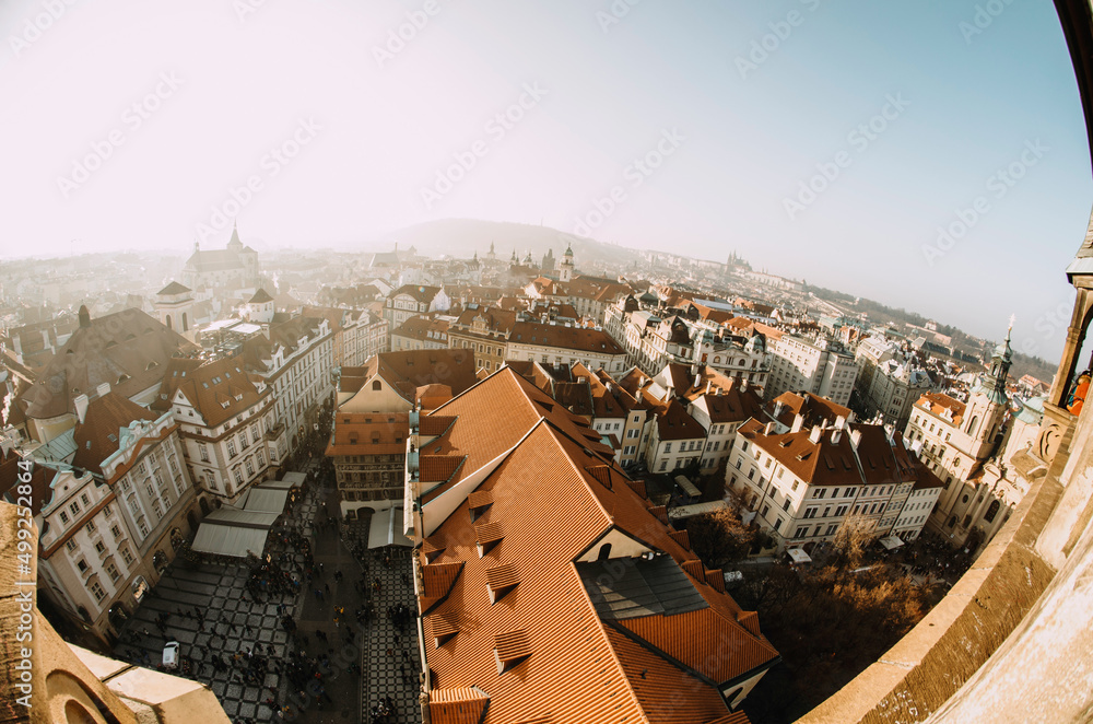 Panoramic view of Prague from a bird's eye view