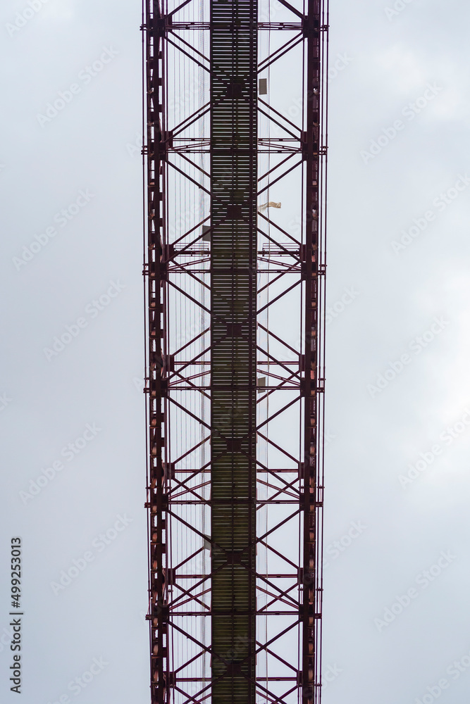 Detail view of the top of the suspension Bridge in the town of Portugalete, Spain