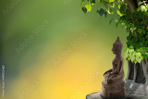 Buddha statue sitting on bokeh nature background with clipping path. Vesak day,asanha bucha day,makha bucha concept. photo