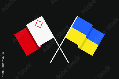 Flags of European countries Ukraine and Republic of Malta in national colors. Help and support from friendly countries. Flat minimal graphic design.