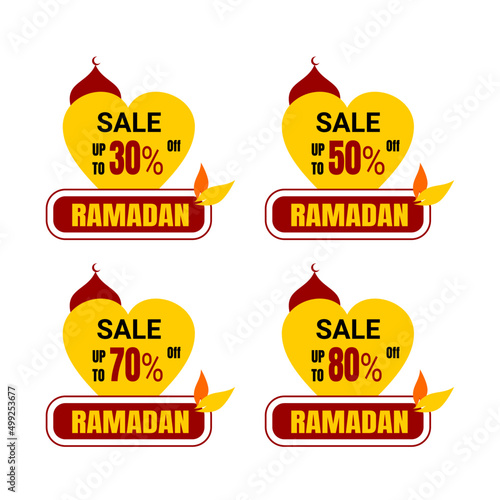 Ramadan Kareem Sticker discount, label percent, price sale banner knob badge tape set, vector design