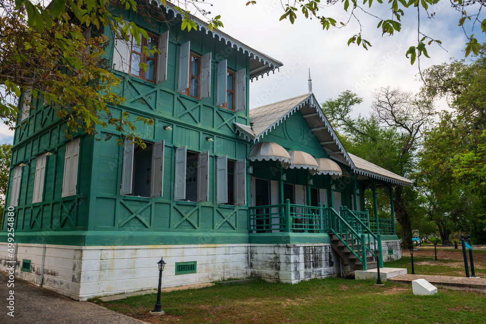 Historic green wooden palace,Phra Chutathut, at Koh Sichang