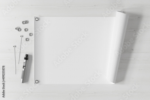 Εκτύπωση καμβά Advertising banner with working tools mockup. 3D rendering