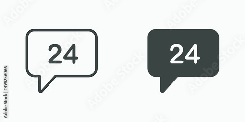 24 hours chat time clock icon vector symbol isolated set