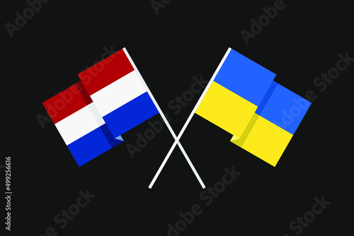 Flags of the European countries of Ukraine and the Kingdom of the Netherlands in national colors. Help and support from friendly countries. Flat minimal graphic design