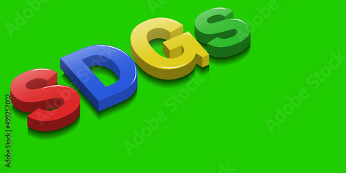 SDGsの英字、立体的な文字のカラフルなデザイン背景