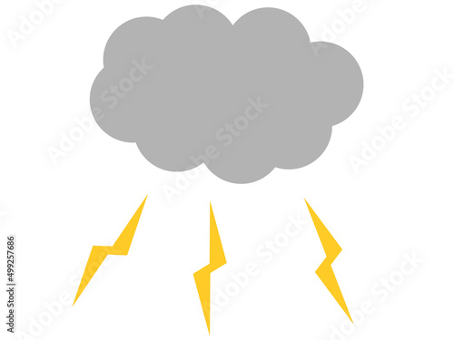雲と雷のイラスト、シンプルべた塗り、天気予報マーク