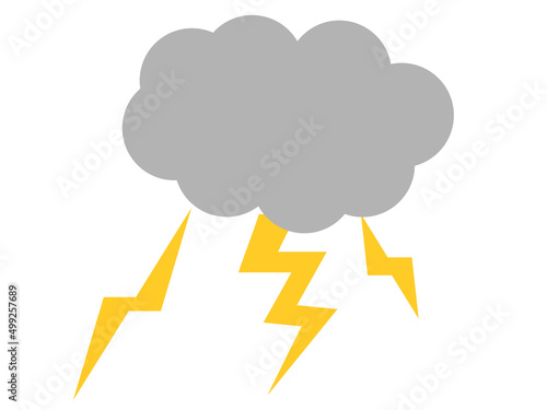 雲と雷のイラスト、シンプルべた塗り、天気予報マーク