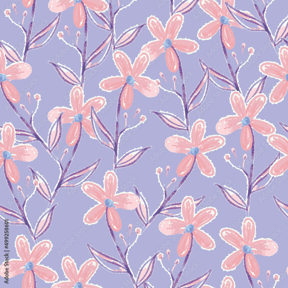 Obraz premium seamless pink hand draw flower pattern background, sweet greeting card