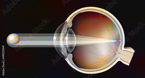 Astigmatic eye (ovoid and non-spherical cornea) with the formation. photo