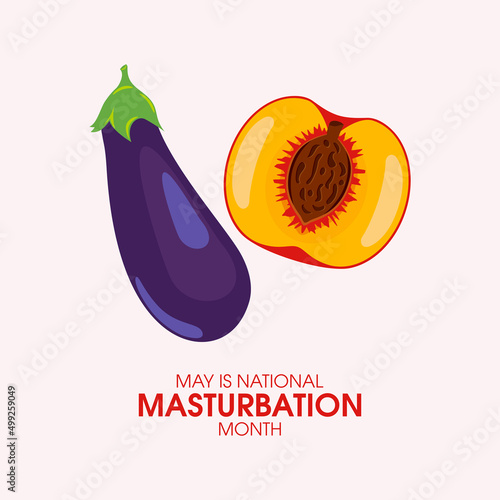 May is National Masturbation Month vector. Eggplant and peach erotic symbol icon set vector. Self-pleasure design element