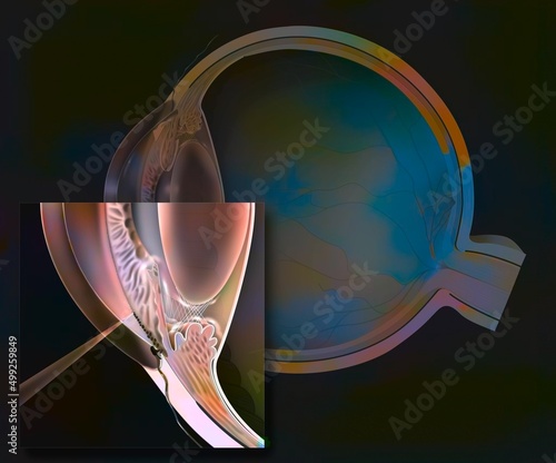 Glaucoma: glaucomatous eye with zoom on the operation. photo