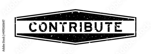 Grunge black contribute word hexagon rubber seal stamp on white background