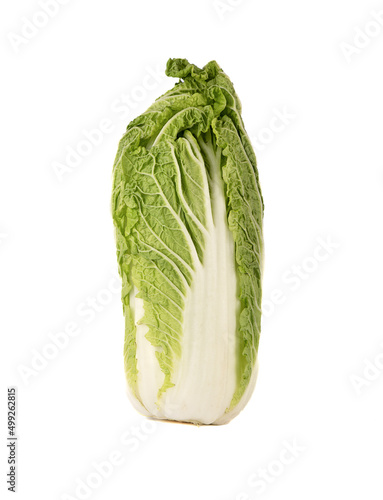 Vertically arranged Chinese or lettuce cabbage on a white background.
