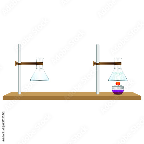 Experiment of boiling water. Boiling of water in Erlen. Science, physics, laboratory experiments.