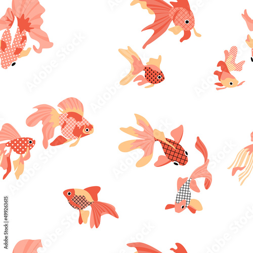 Seamless pattern with cute goldfishes