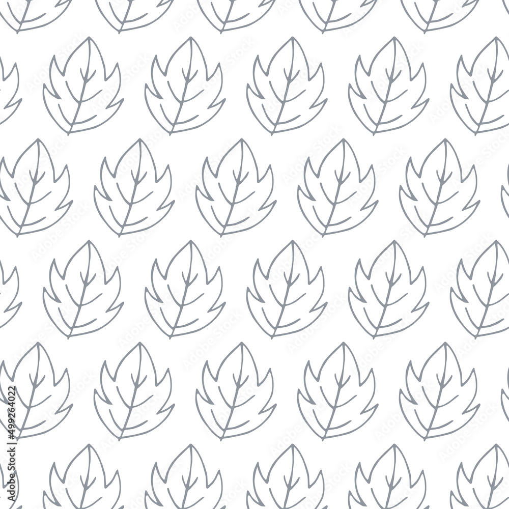 Seamless pattern of gray hand drawn doodle leaves. Design of fabrics, packaging, textiles Seamless pattern of gray hand drawn doodle leaves. Design of fabrics, packaging, textiles