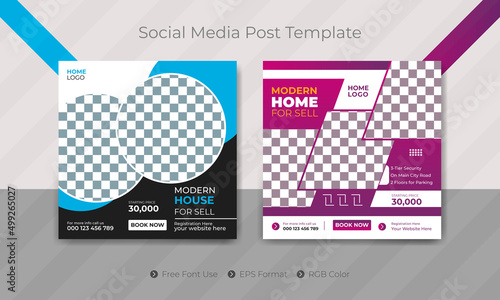 Home for sale Real estate social media post Instagram square template and web banner design
