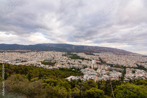 Panoramic view of the city of Athens from Lycabettus hill, Attica, Greece © akarb