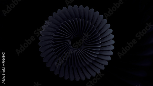 Hypnotic effect with flower moving on a black background. Motion. Psychedelic optical illusion  seamless looping rotating blades.