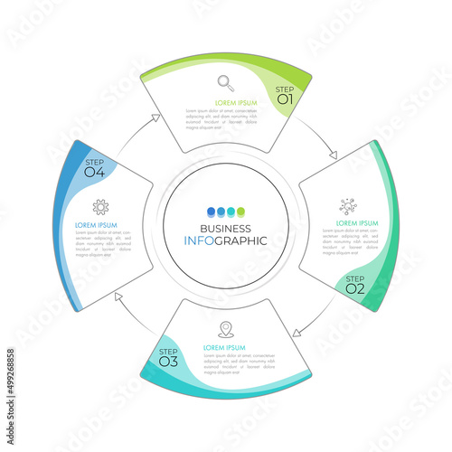 Modern infographic circle element template can be used for workflow layout, diagram, number options, web design. Infographic business concept with 4 option, parts, steps or processes.	