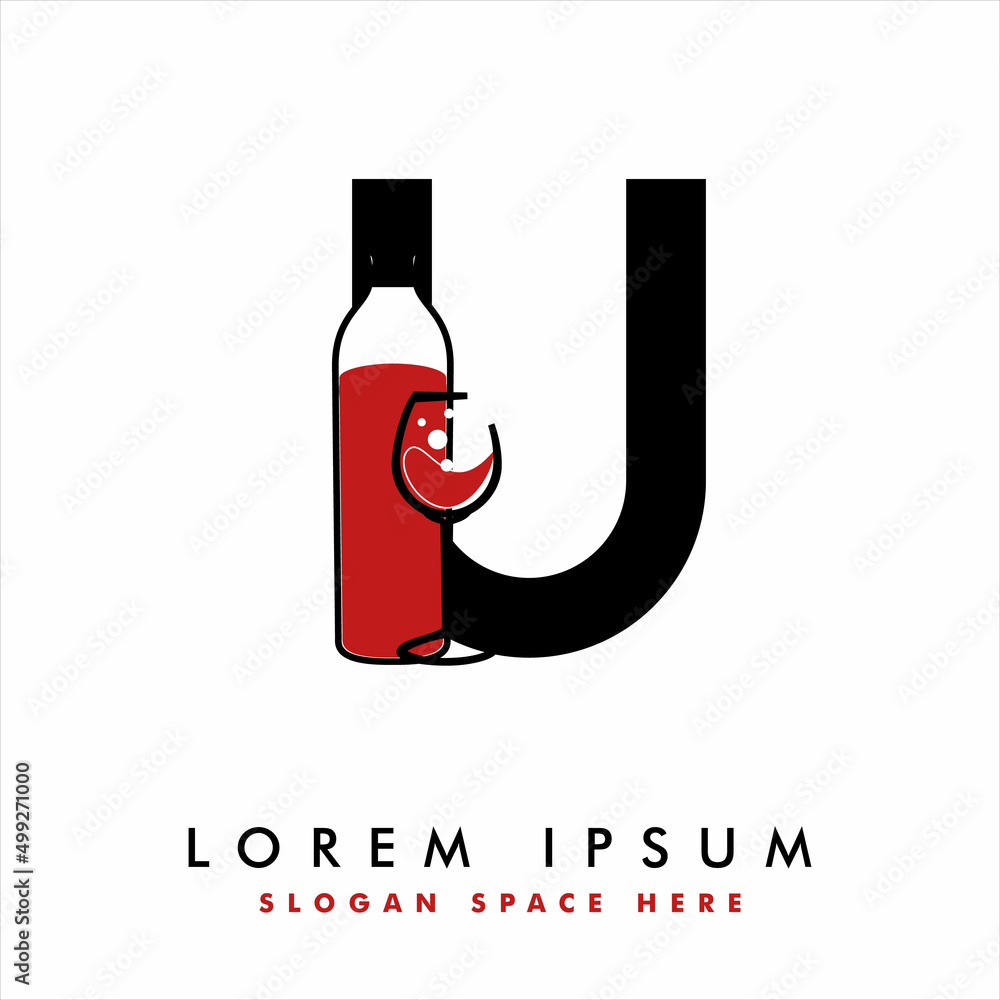 Creative U letter with wine bottle logo design concept. wine bottle & glass logo design template vector. Creative U letter with wine bottle logo design concept. wine bottle & glass logo design template vector.