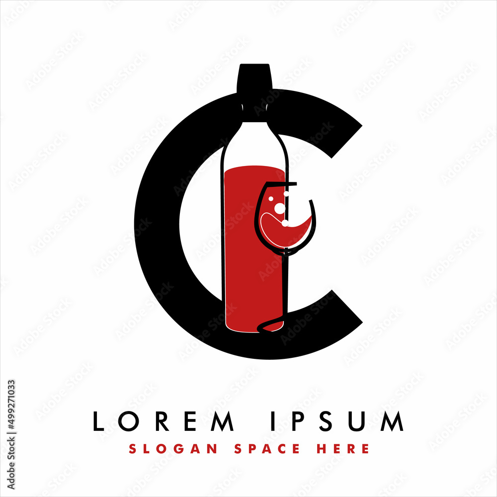 Creative C letter with wine bottle logo design concept. wine bottle & glass logo design template vector. Creative C letter with wine bottle logo design concept. wine bottle & glass logo design template vector.