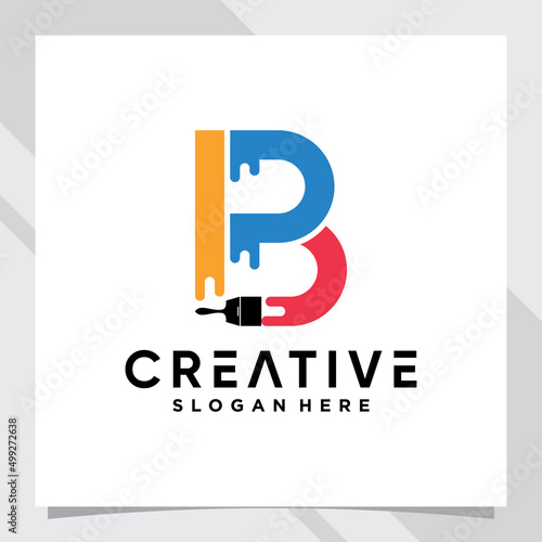 Paint logo design initial letter B with creative concept
