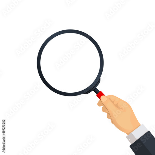 businessman's hand holding a magnifying glass. Simple vector illustration in flat style