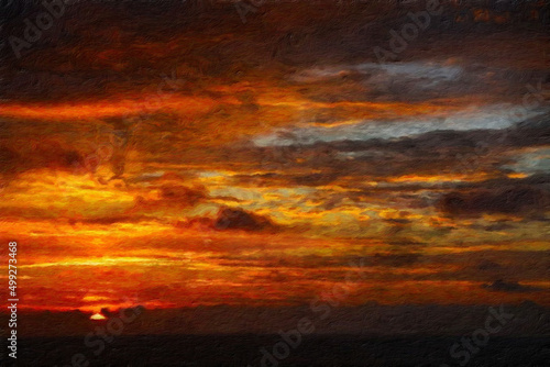 Watercolor and oil painting nature landscape, famous travel and touristic place, outdoor vacation trend print for poster, paper, textile or canvas. Modern fine arts design wallpaper. Wall art drawing