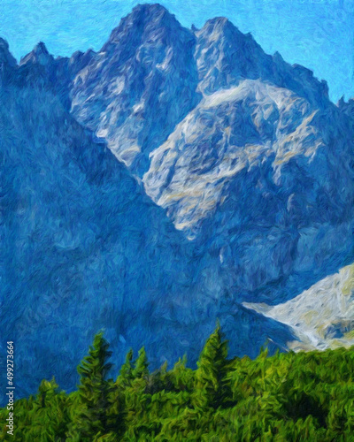 Watercolor and oil painting nature landscape, famous travel and touristic place, outdoor vacation trend print for poster, paper, textile or canvas. Modern fine arts design wallpaper. Wall art drawing