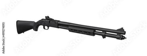 Canvas Print Pump-action 12 gauge shotgun isolated on a white back