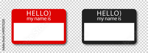Red and black label sticker set - Hello, my name is. Vector EPS 10
