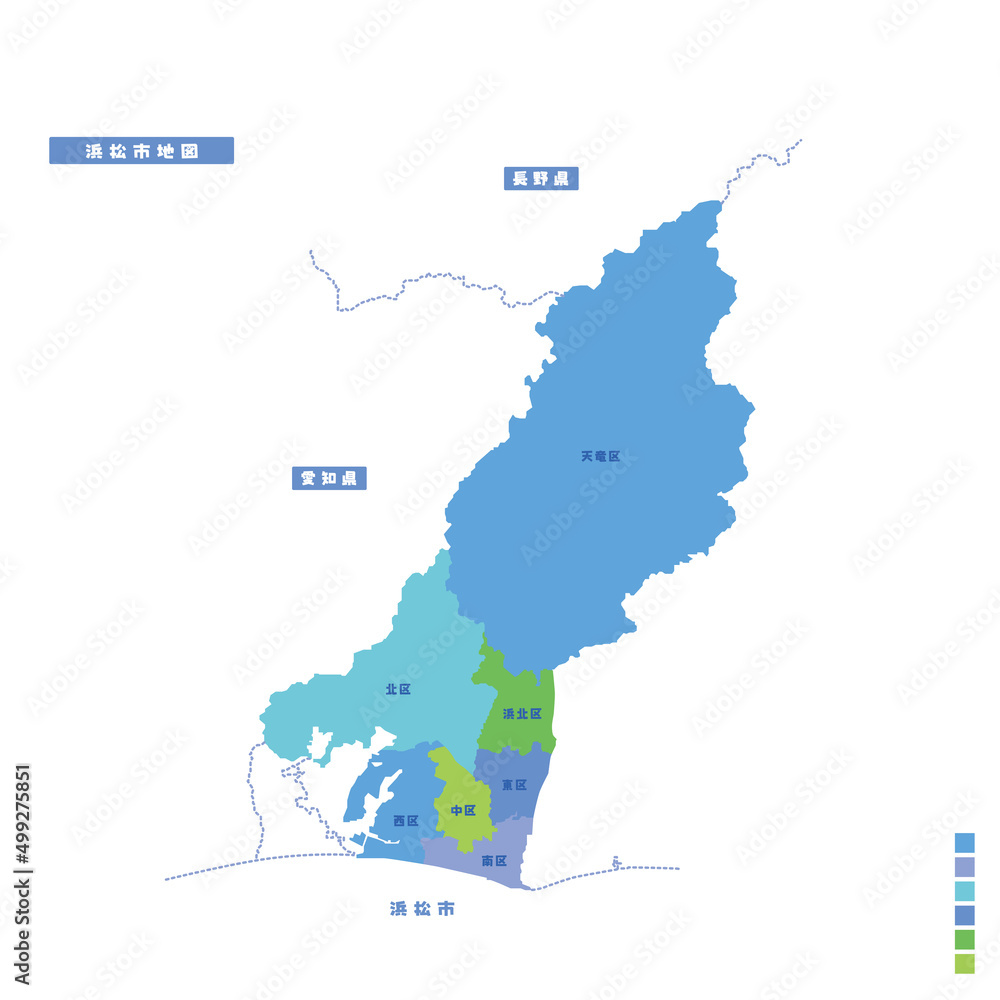 Fototapeta premium 浜松市行政区・浜松市地図 雨の日カラーで色分けしてみた