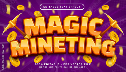 magic mineting 3d text effect and editable text effect with coin illustration