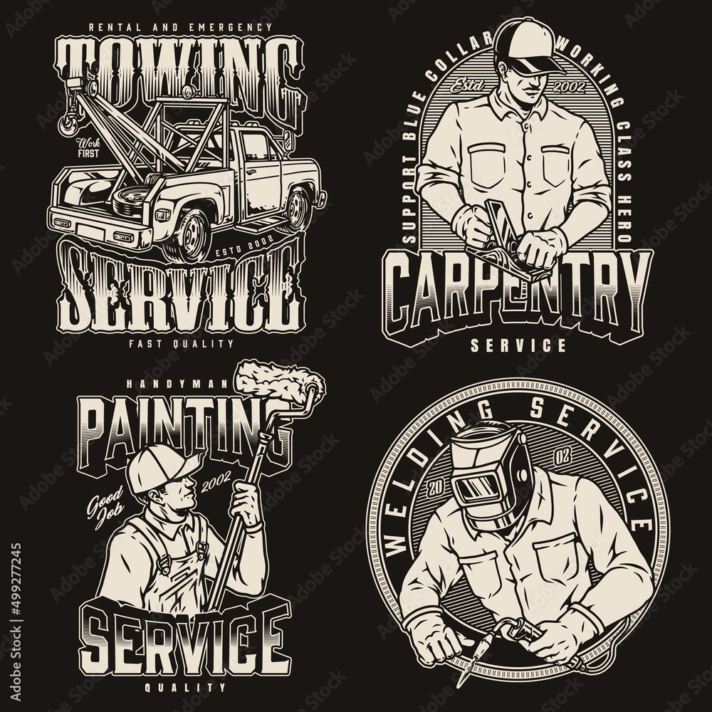 Obraz premium Monochrome labels set with laborers