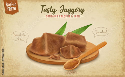 vector illustration of Jaggery pieces on light brown background