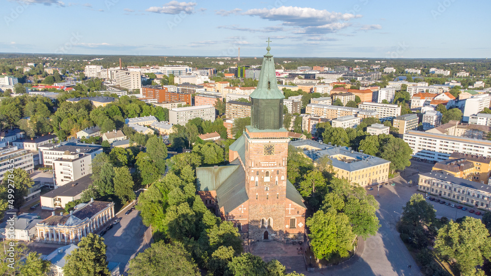 Aerial view on Turku Cathedral (Finnish: Turun tuomiokirkko) at summer day.